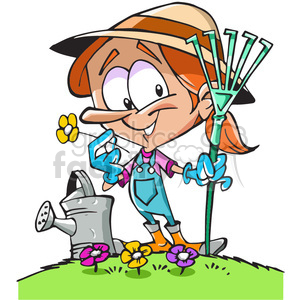 300x300 Royalty Free Cartoon Gardener Holding A Rake 390727 Vector Clip