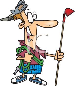 307x350 Cartoon Of A Happy Guy Doing Gardening