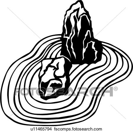 450x445 Clipart Of , Buddhism, Environmental, Garden, Religion, Rock, Zen