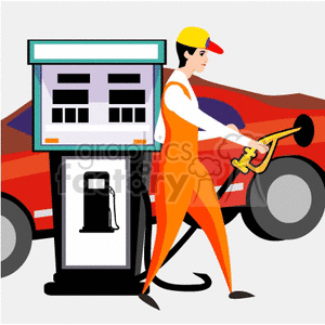 300x300 Royalty Free Gas Station Attendant Pumping Gas 172654 Vector Clip