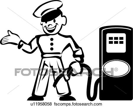 450x362 Clip Art Of Gas Station Attendant Standing By Gas Pump U11958058