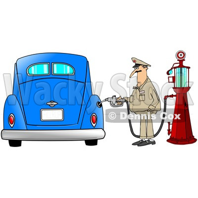 400x400 Clipart Of A Male Attendant Pumping An Antique Car With An Old