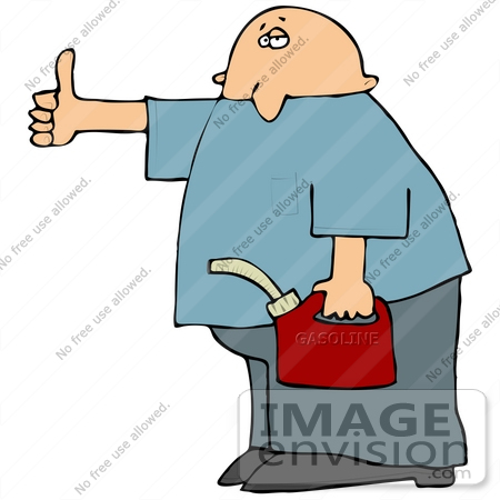 450x450 Clipart Of A Bald Man Hitch Hiking And Carrying A Gasoline Can