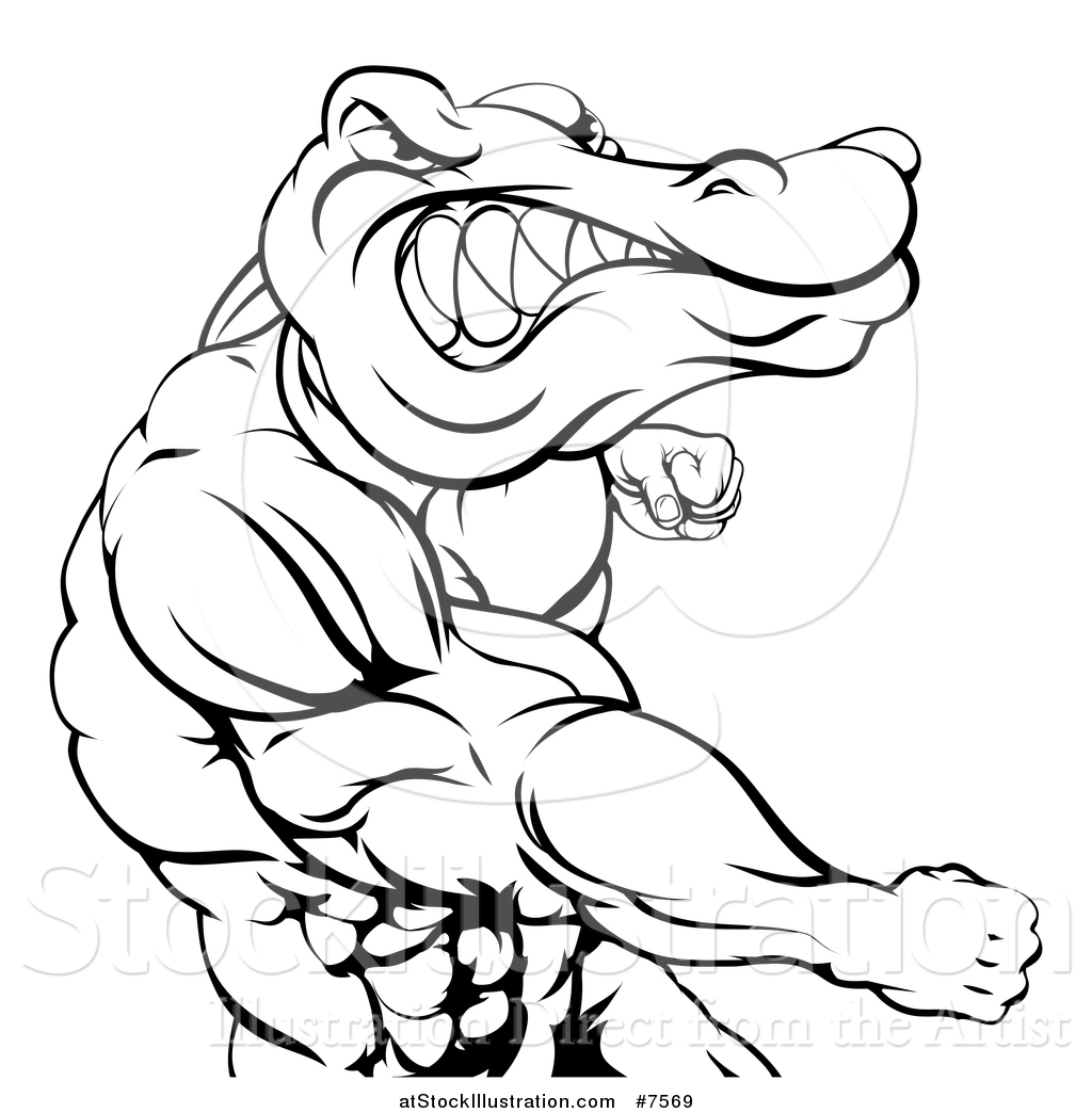 1024x1044 Vector Illustration Of A Black And White Tough Muscular Crocodile