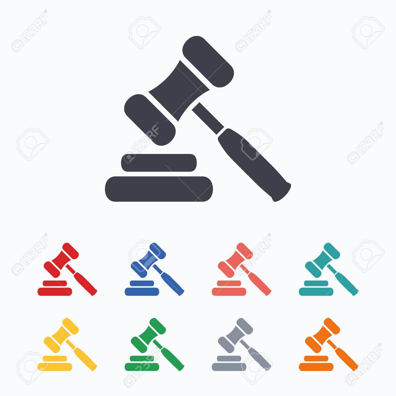 1300x1300 Auction Hammer Icon. Law Judge Gavel Symbol. Colored Flat Icons