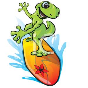 300x300 Gecko Surfing On A Surfboard Clip Art Image