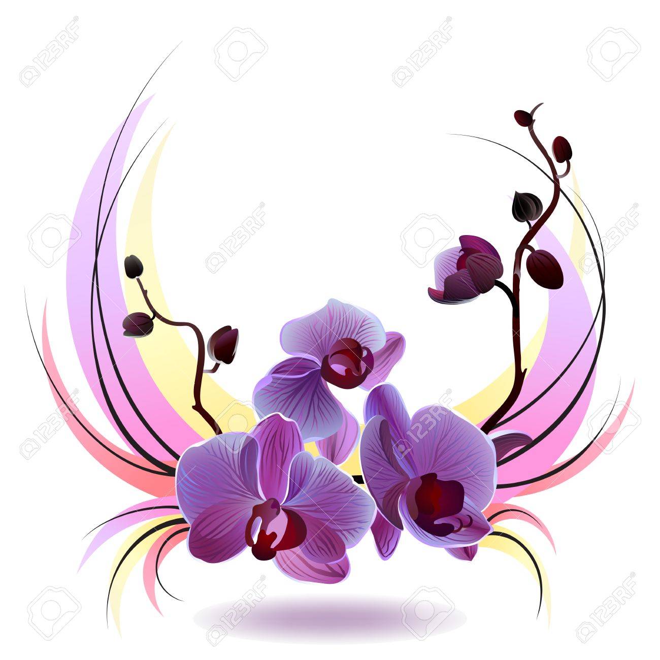 1300x1300 Vector Greeting Card With Violet Gentle Orchid Bouquet On