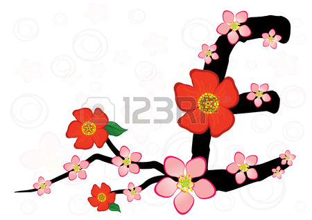 450x318 Alphabet With Gentle Sakura Flowers. Letter E Royalty Free