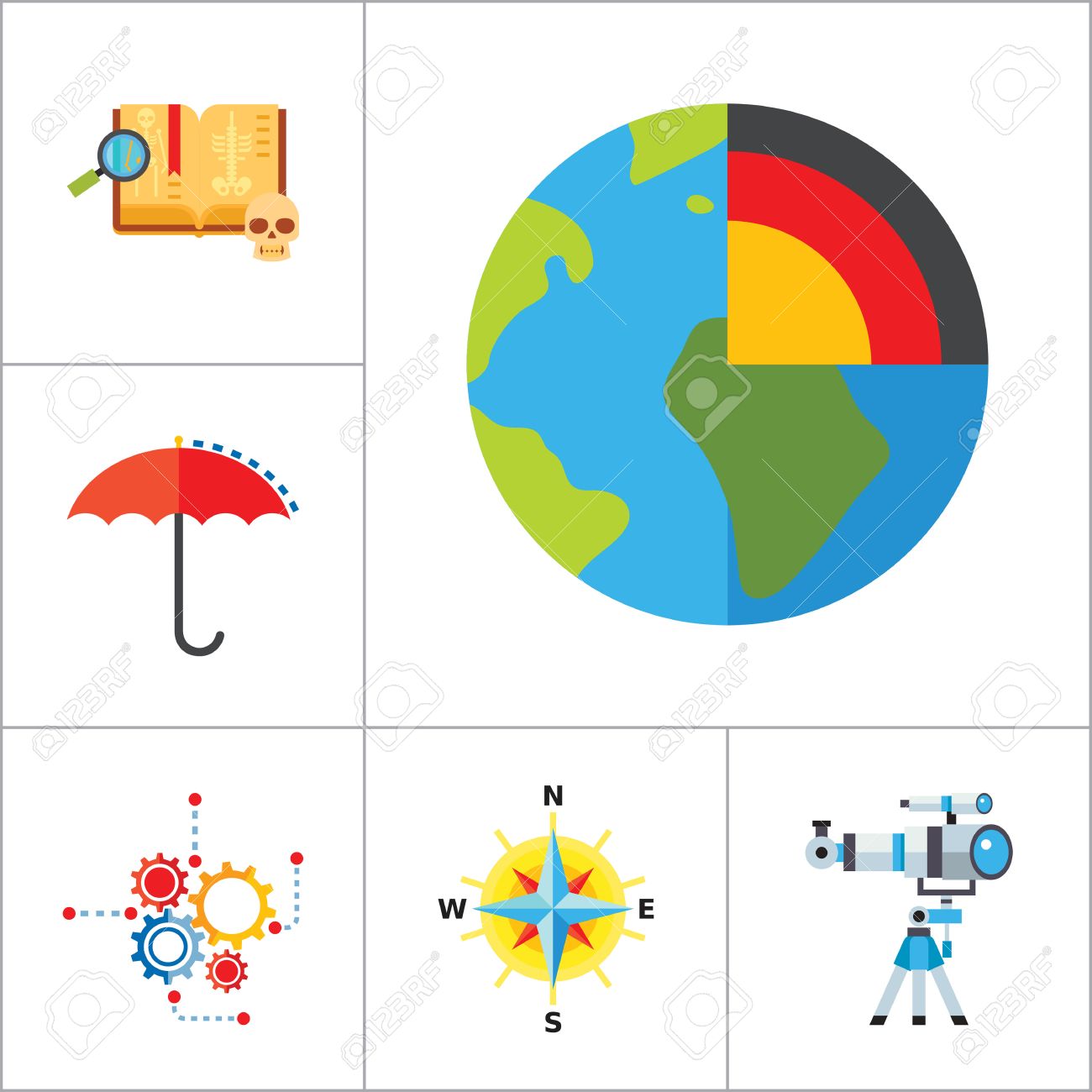 1300x1300 Science Type Icon Set. Archeology Astronomy Cartography