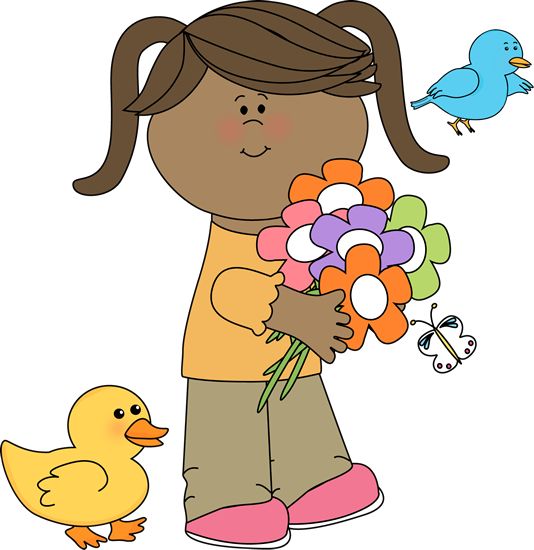 534x550 Girl With Flowers And Birds 5 Spring Clip Art Kids Truly Hand Picked