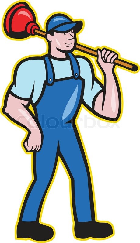 460x800 Illustration Of A Plumber Holding Plunger Standing Facing Front