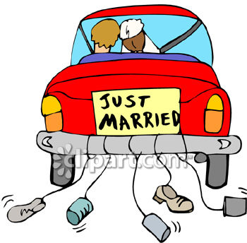 350x344 Clipart Picture Of A Bride And Groom, In A Car, With Just Married
