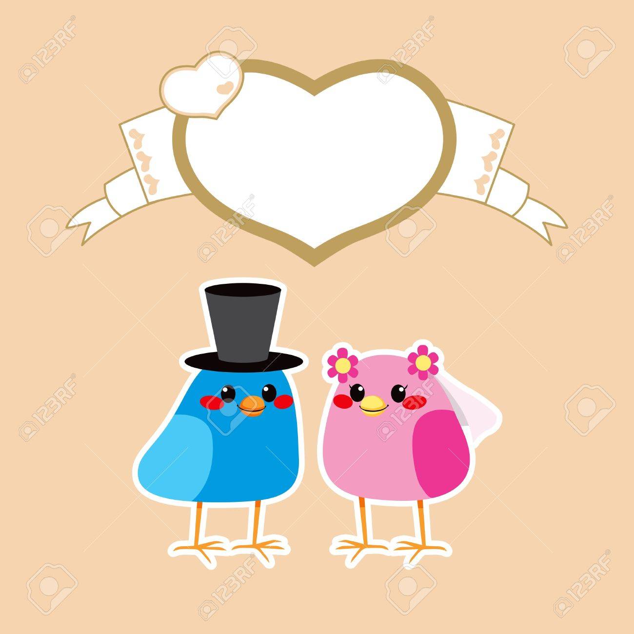 1300x1300 Cute Birds In Love Wedding Getting Married Under Brown Heart