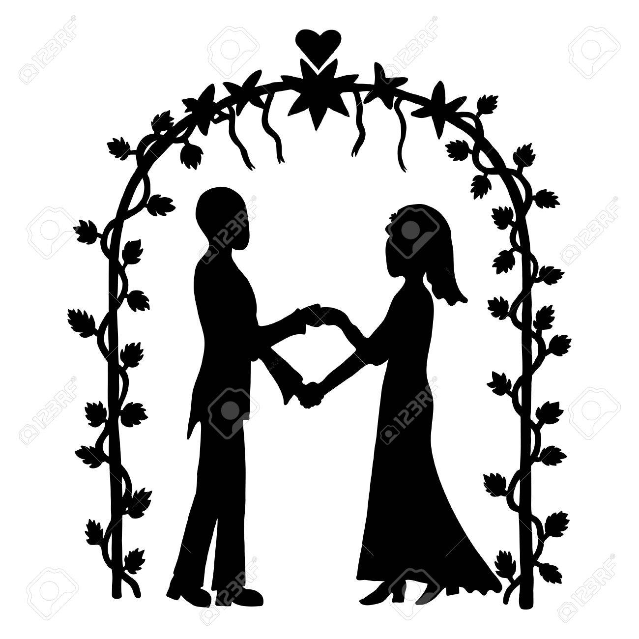 1300x1300 Ink Image Of Couple Getting Married On Outdoor Wedding Ceremony