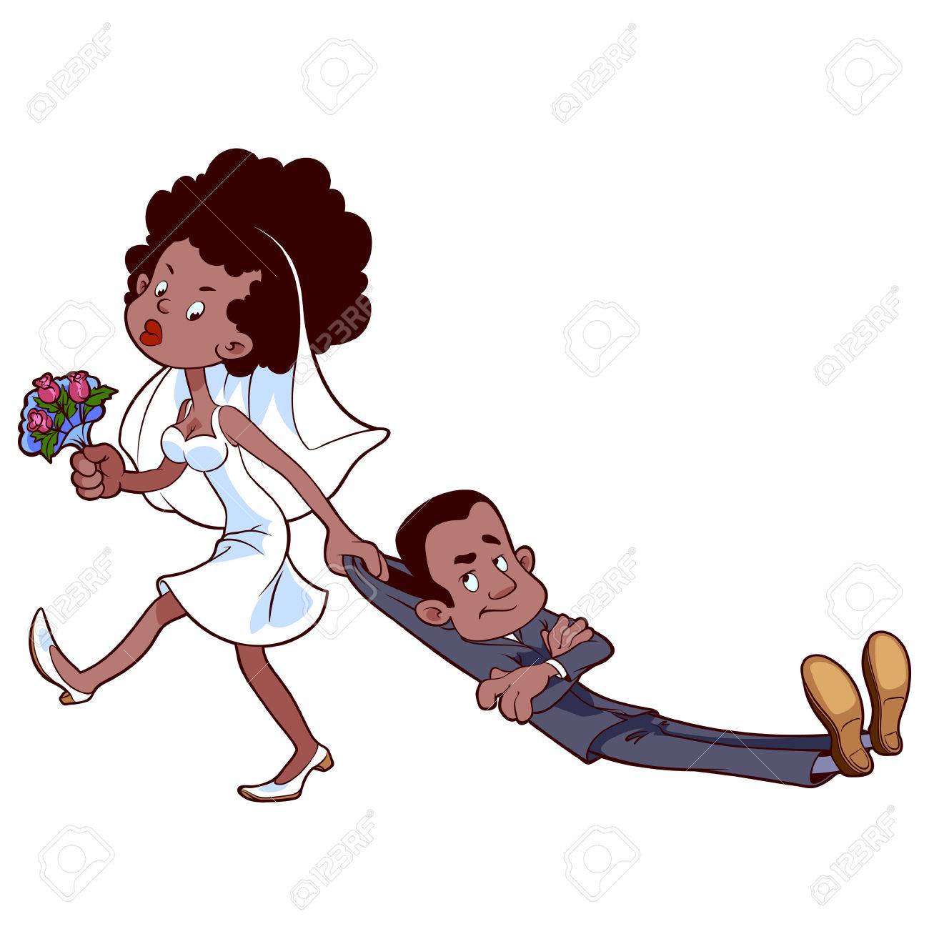 1300x1300 Angry Bride Drags The Groom To Get Married Royalty Free Cliparts