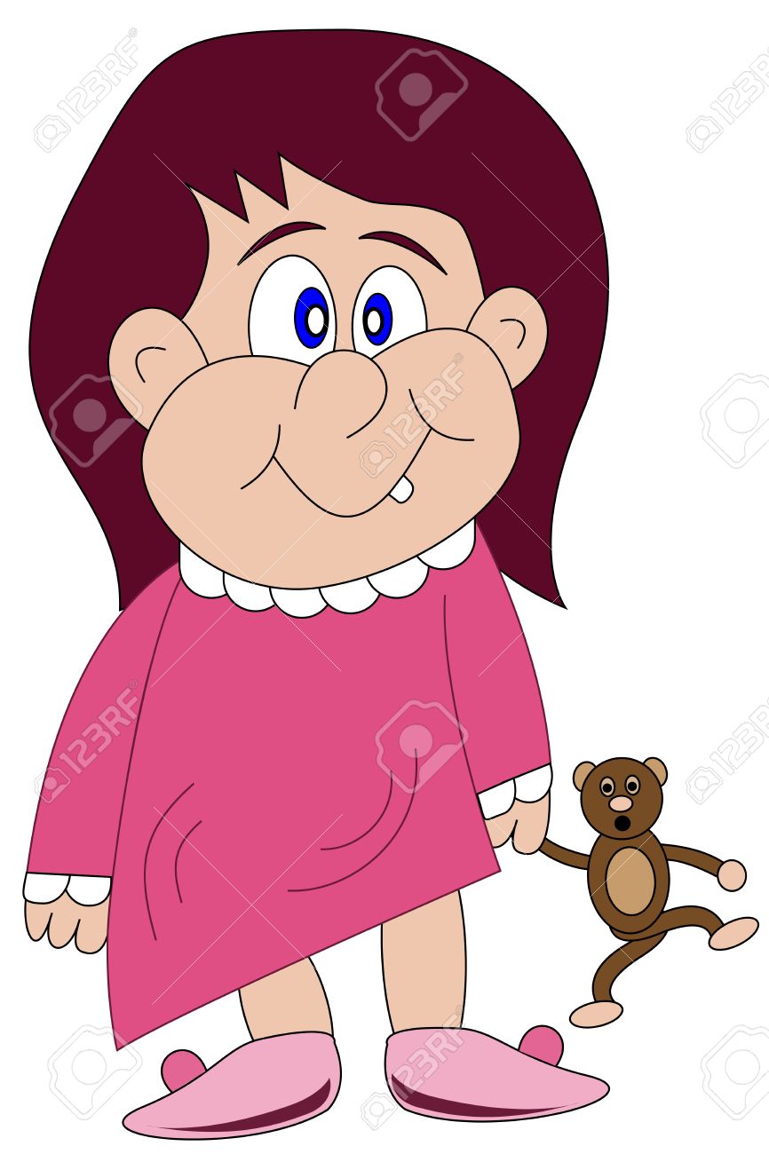866x1300 Cartoon Character. Cheeky Little Girl Ready For Bed Dressed