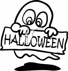 288x300 And White Cartoon Of A Ghost Holding A Halloween Sign