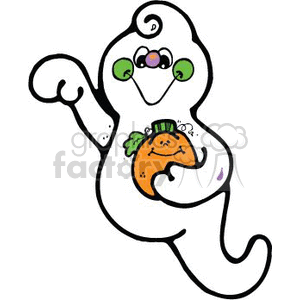 300x300 Royalty Free Cute Ghost Holding A Pumpkin 144902 Vector Clip Art