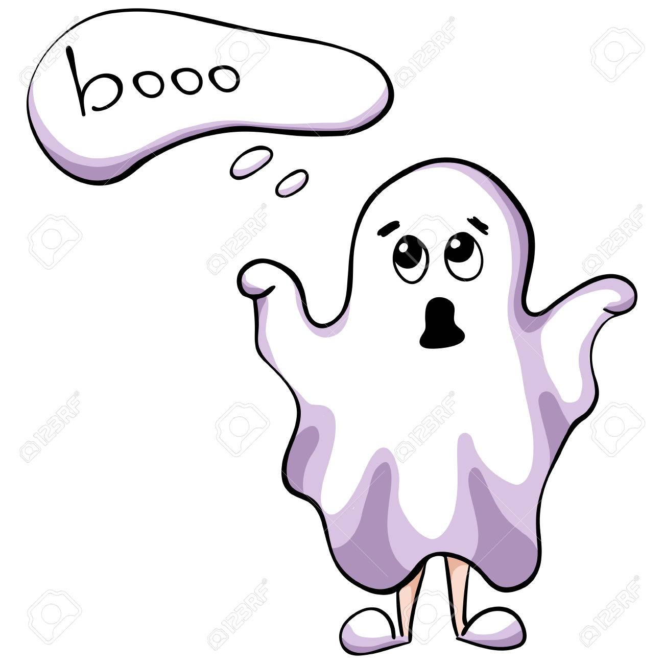 1300x1300 Halloween Cartoon Character. Child In A Ghost Costume Exclaimed