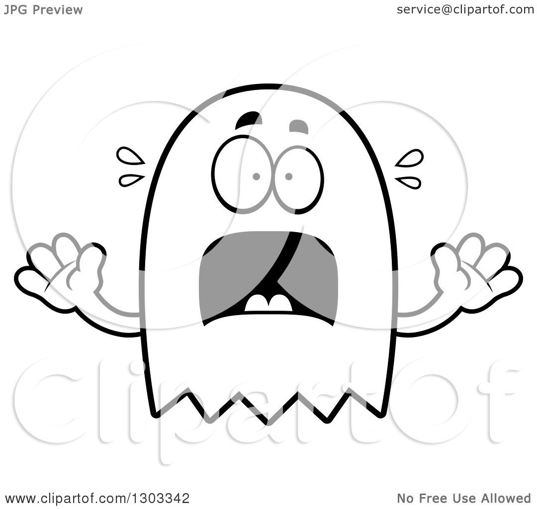 1080x1024 Outline Clipart Of A Cartoon Black And White Scared Ghost