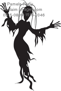 203x300 Halloween Clip Art Illustration Of A Female Ghoul Silhouette