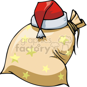 300x300 Royalty Free Santa's Gift Bag With Stars And His Hat On The Top