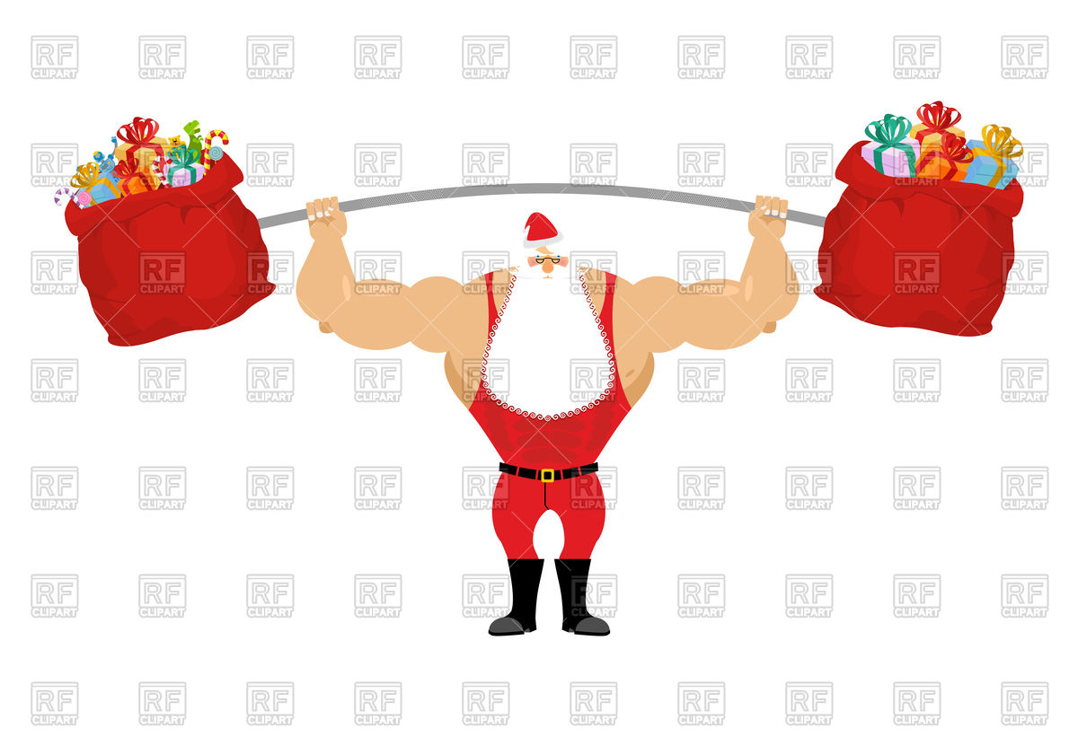1200x821 Strong Santa Claus Holding Barbell And Gift Bag Royalty Free