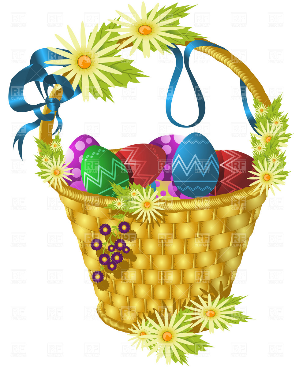 977x1200 Easter Basket With Eggs And Flowers Royalty Free Vector Clip Art