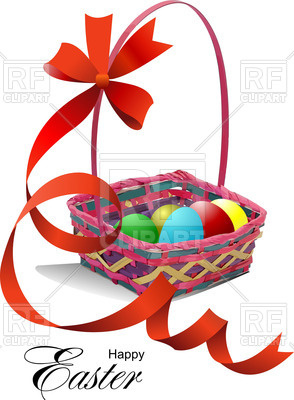 294x400 Basket With Easter Eggs And Red Ribbon Royalty Free Vector Clip