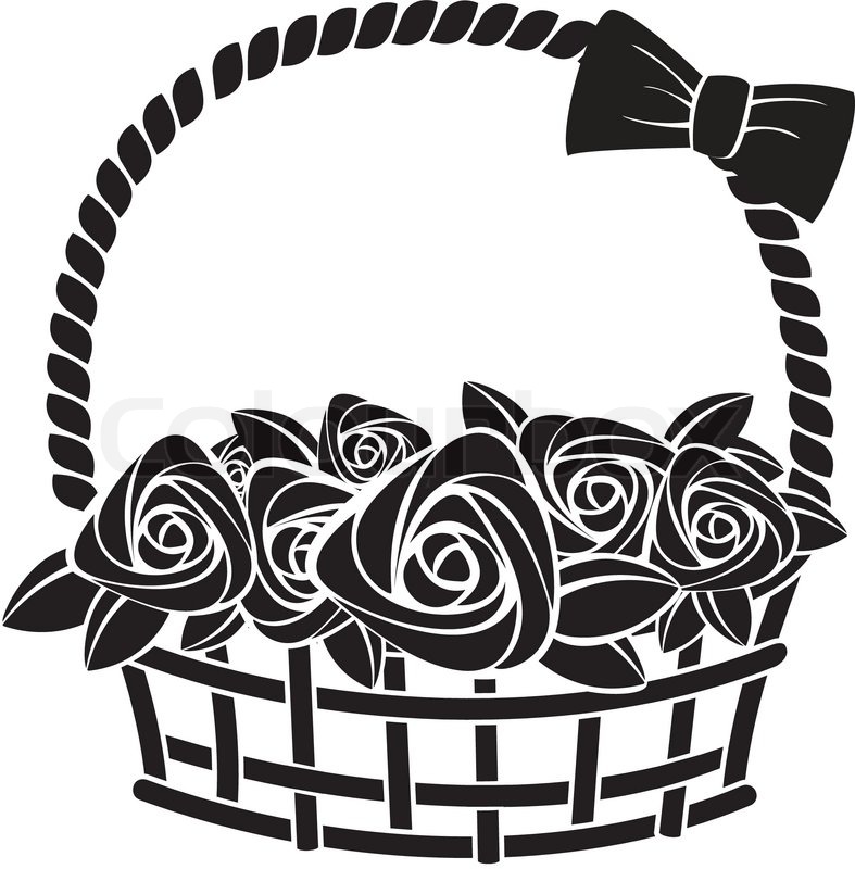 787x800 Gift Basket With Roses Abstract Vector Illustration Stock Vector