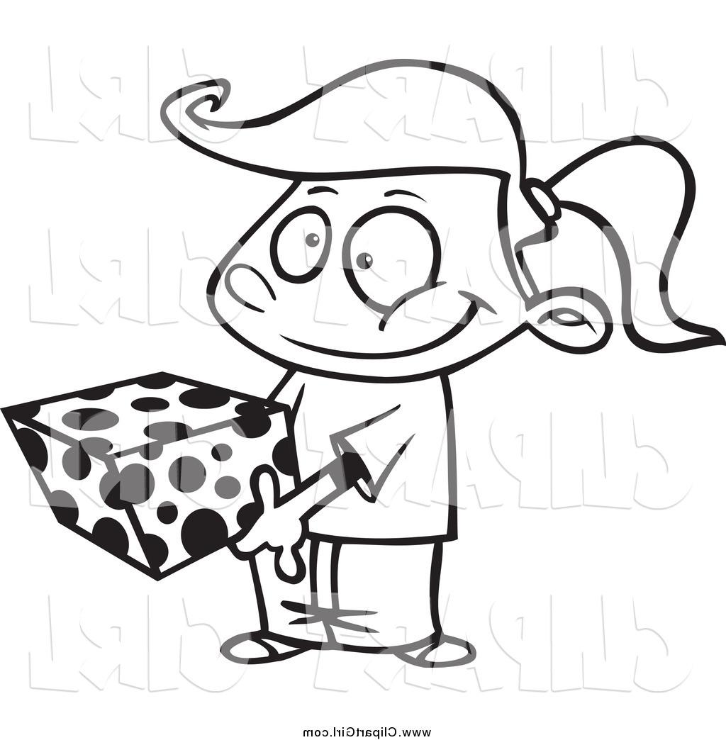 1024x1044 Best Free Clip Art Of Black And White Girl Holding Gift Box By