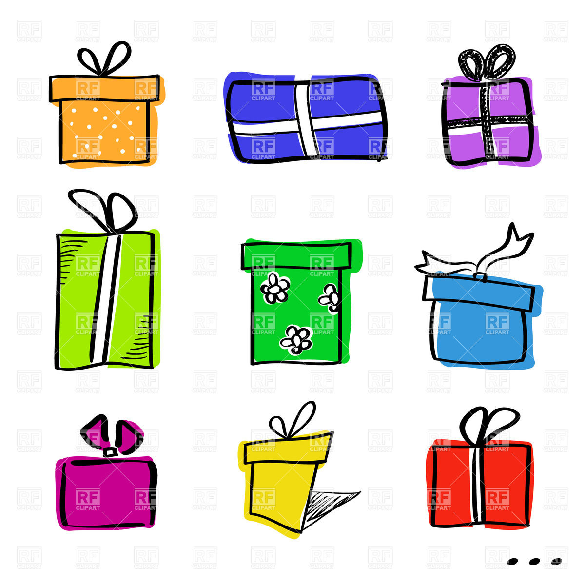 1200x1200 Cartoon Style Sketchy Gift Boxes Royalty Free Vector Clip Art