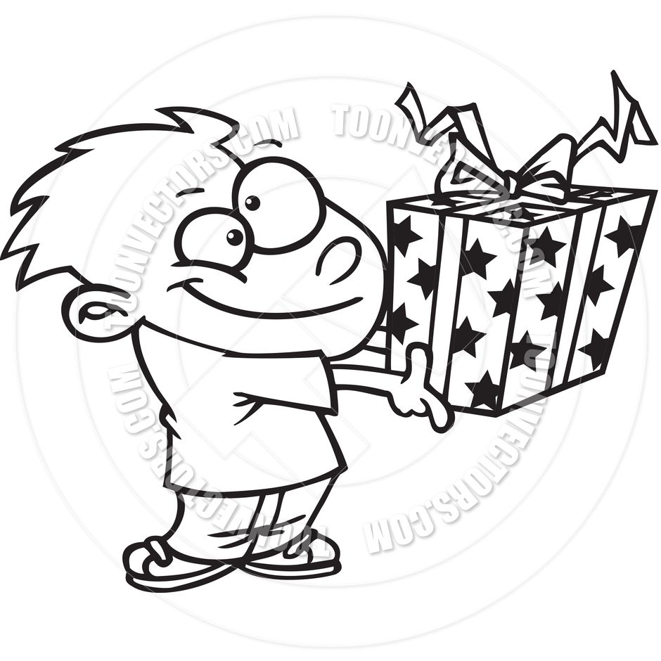 940x940 Cartoon Boy Giving A Gift (Black And White Line Art) By Ron