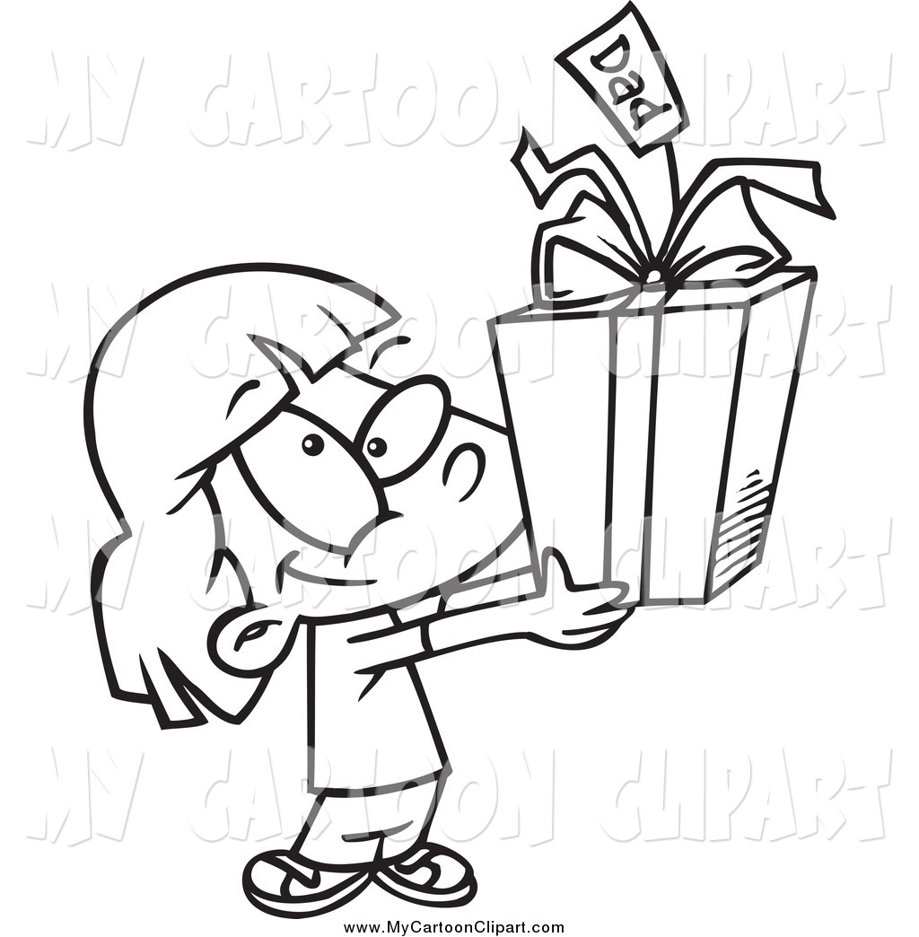1024x1044 Clip Art Of A Black And White Cute Girl Holding A Fathers Day Gift