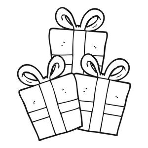 300x300 Freehand Drawn Black And White Cartoon Christmas Gifts Royalty