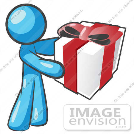 450x450 Clip Art Graphic Of A Sky Blue Guy Character Holding A Gift