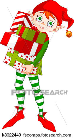 251x470 Clip Art Of Christmas Elf With Gifts K8022449