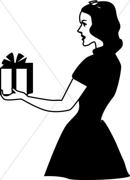 442x612 Retro Lady Giving Gift Church Birthday Clipart