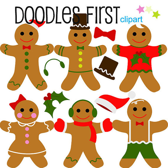 570x570 Winter Christmas Holiday Gingerbread Men Digital Clip Art