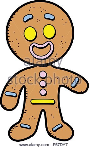 284x470 A Cartoon Illustration Of A Gingerbread Man With A Santa Hat Stock