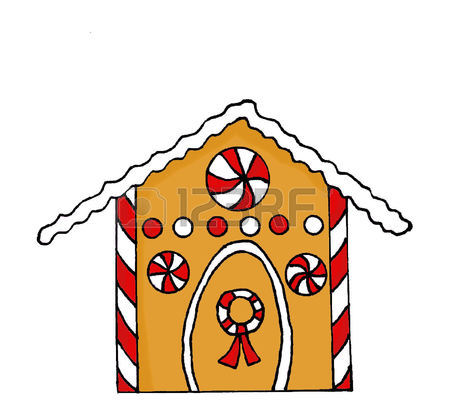 450x414 Hand Drawn Gingerbread House With Candy Decorations Stock Photo