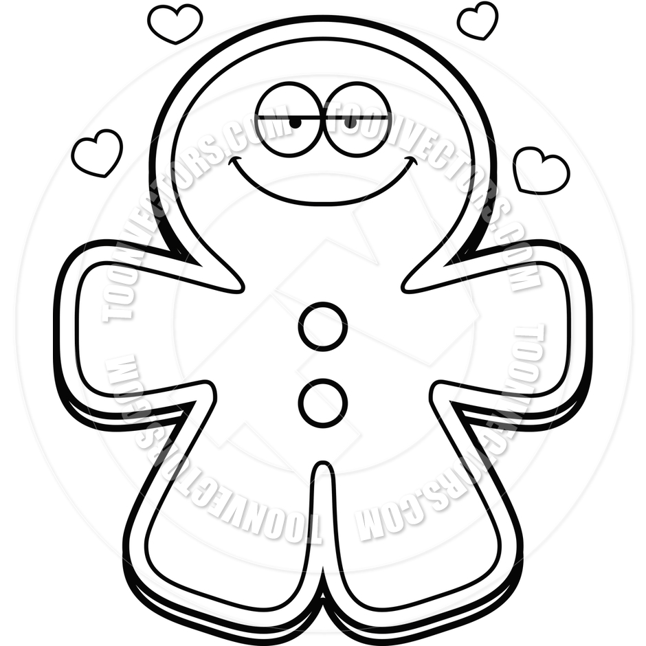 940x940 Cartoon Gingerbread Man In Love (Black And White Line Art) By Cory
