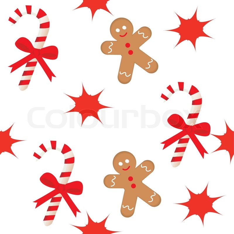 800x798 Seamless Pattern With Candy Cane, Star And Gingerbread Man Stock