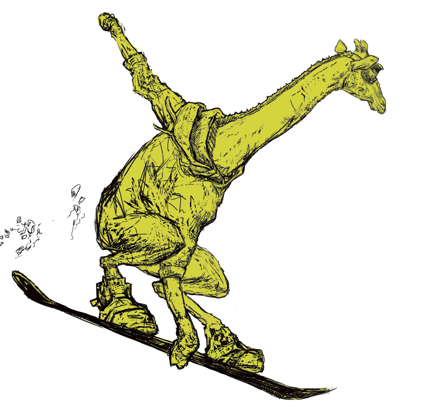 1455x1402 Delton Demarest Arts Giraffe Rider Process Line Drawing