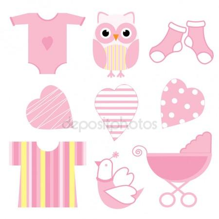 450x450 Baby Shower Illustration With Cute Pink Baby Owl, Baby Tools,