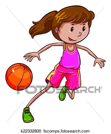 391x470 Clipart Of A Simple Coloured Sketch Of A Girl Playing Basketball