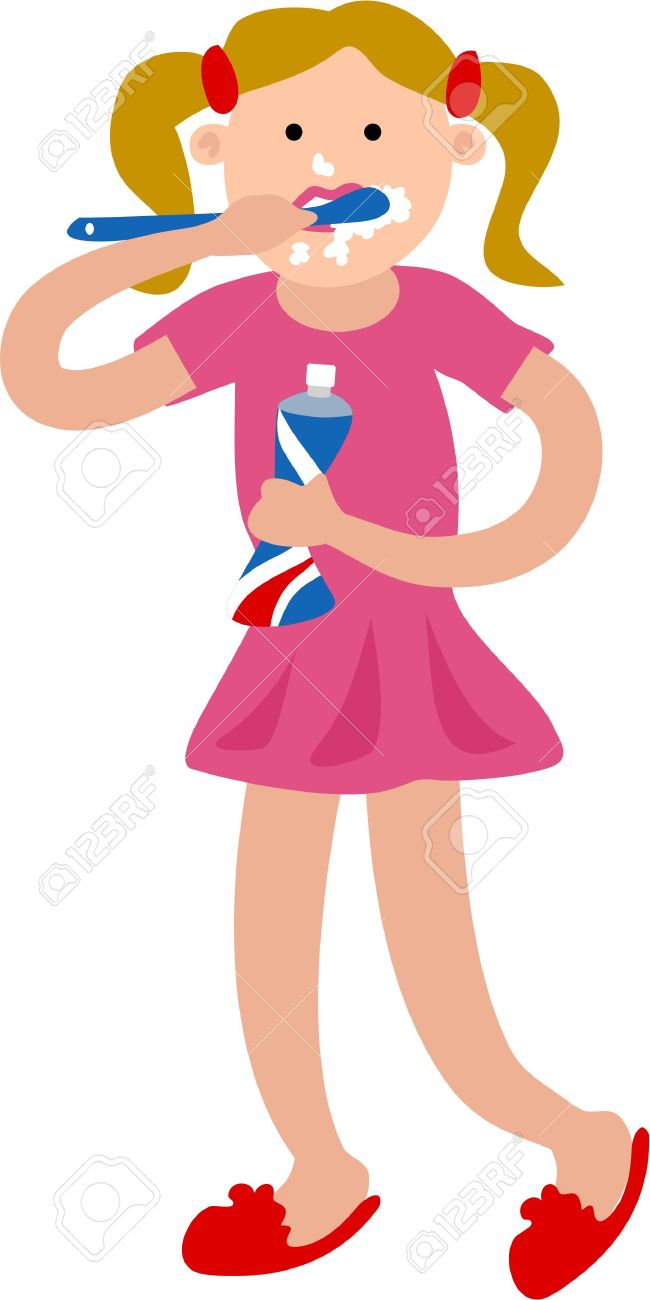 650x1300 A Girl Brushing Her Teeth Clipart