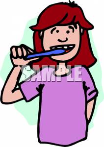 212x300 Girl Brushing Her Teeth Clip Art Image