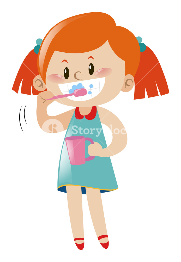 694x1000 Girl Brushing Teeth With Toothbrush Illustration Royalty Free