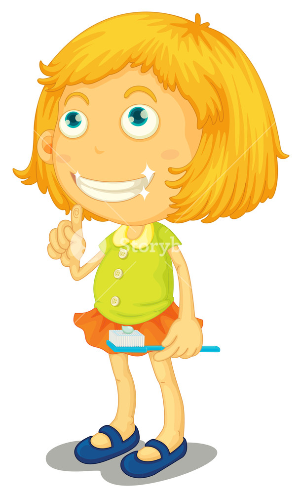 610x1000 Illustration Of A Girl Brushing Teeth On A White Background